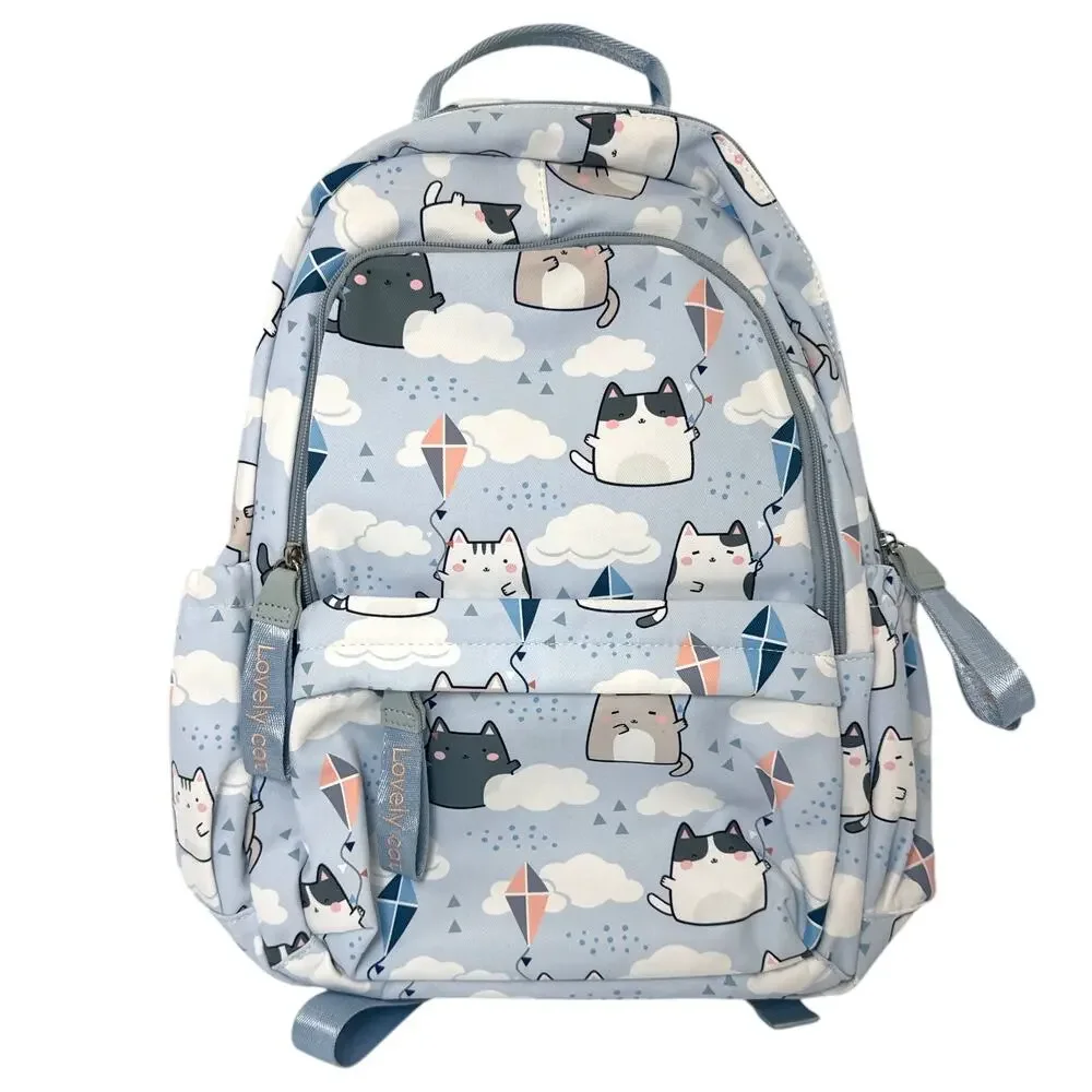 Kawaii Cat Backpack Light Blue Cartoon School Travel Bag ETAISHOW NWOT